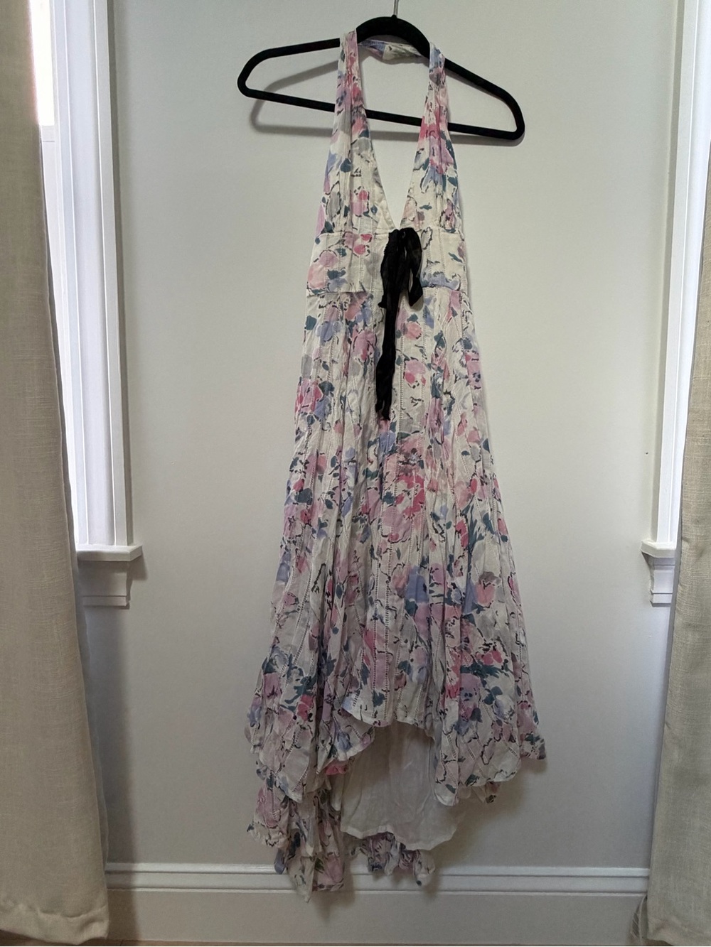 Free People Halter Maxi Dress with Pink & Blue Floral Pattern